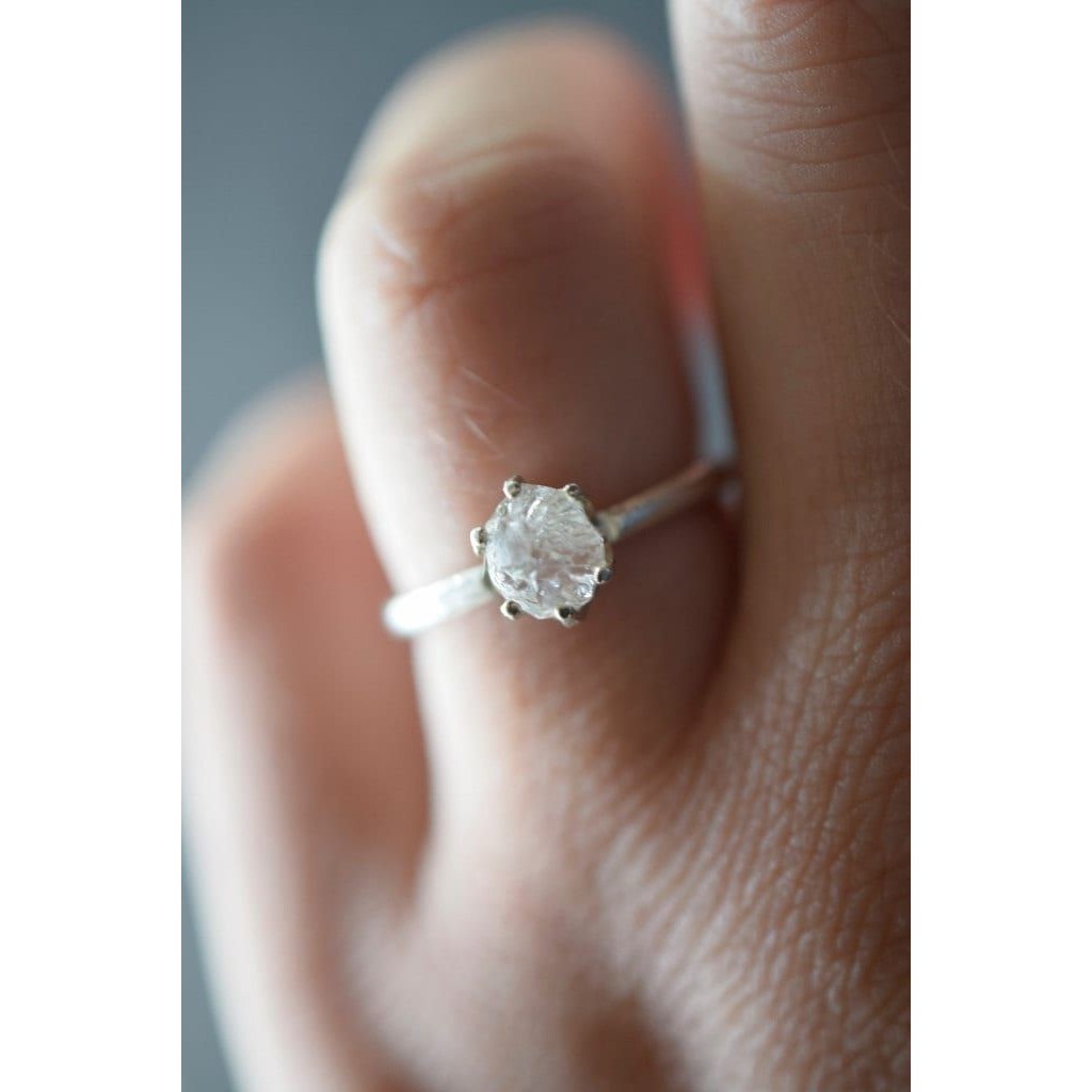 Raw Quartz Solitaire Ring Natural Rough Uncut Gemstone Engagement Ring Promise R